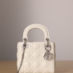 Mini Lady Dior handbag Off-white lambskin with cannage stitching