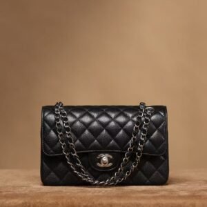 CF Classic Lychee Grain Leather Bag with Silver Buckle
